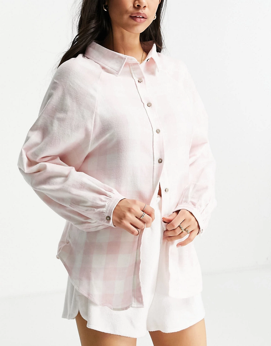 Cotton On – Pyjamahemd in Rosa kariert, Kombiteil günstig online kaufen