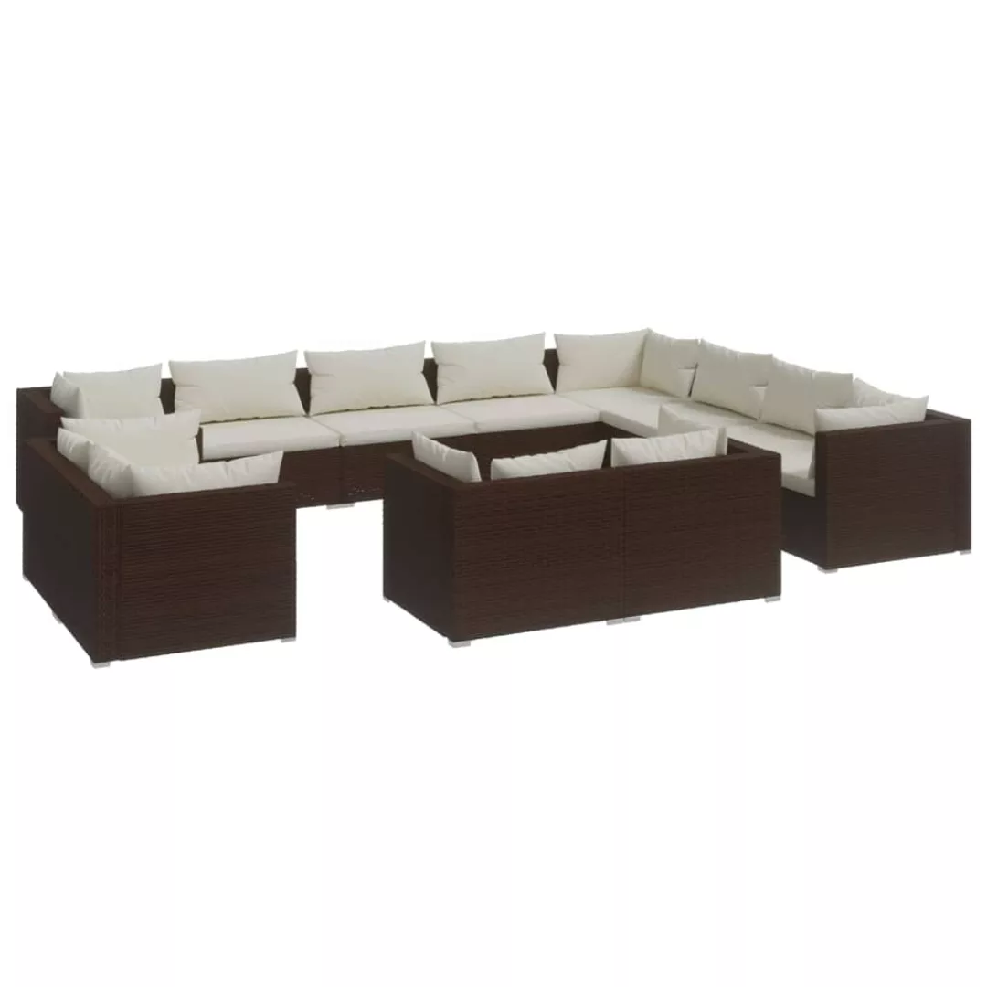 Vidaxl 12-tlg. Garten-lounge-set Mit Kissen Braun Poly Rattan günstig online kaufen