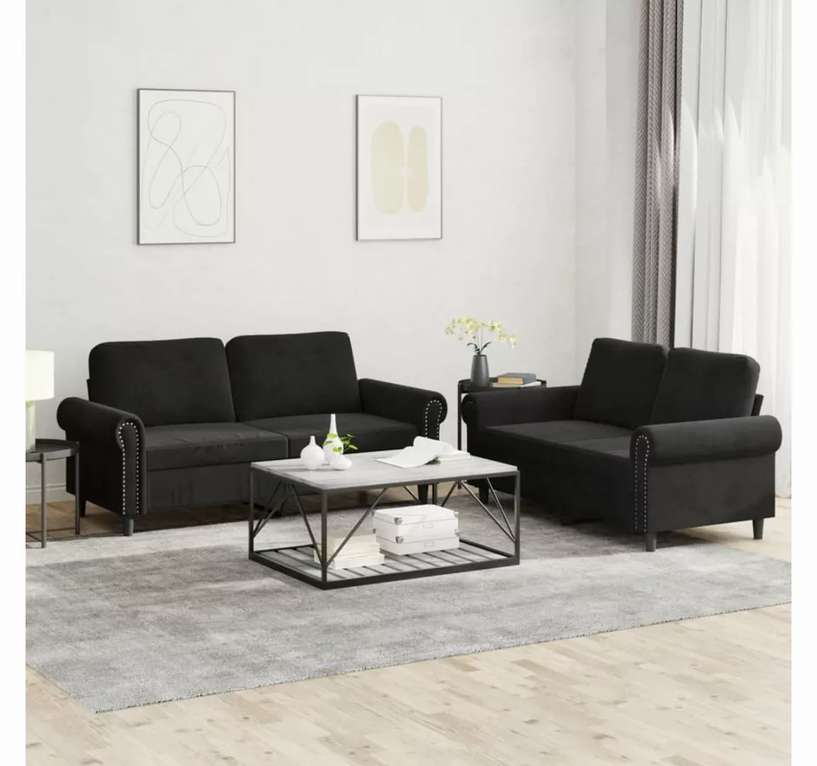 vidaXL Sofa Sofagarnitur Set mit Kissen Samt, 2-tlg., Schwarz günstig online kaufen