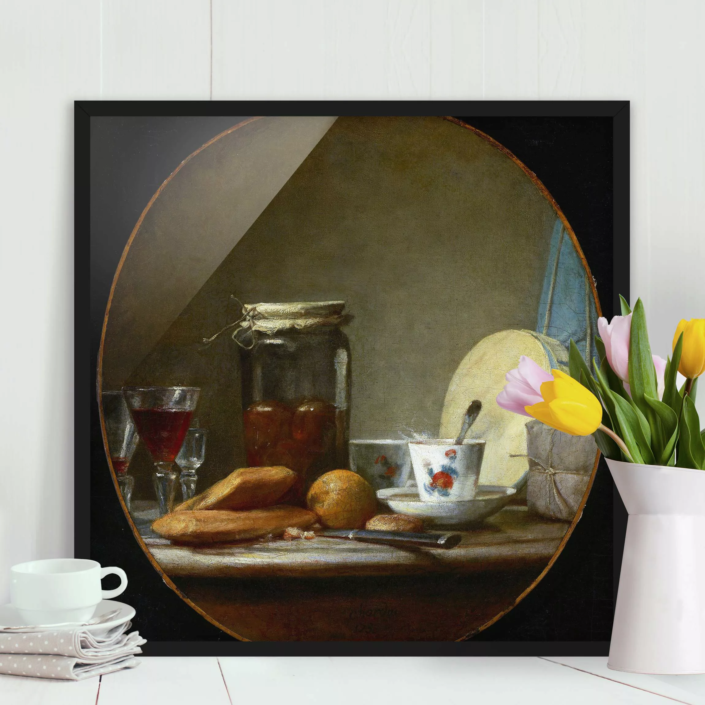 Bild mit Rahmen Kunstdruck - Quadrat Jean-Baptiste Siméon Chardin - Glas mi günstig online kaufen