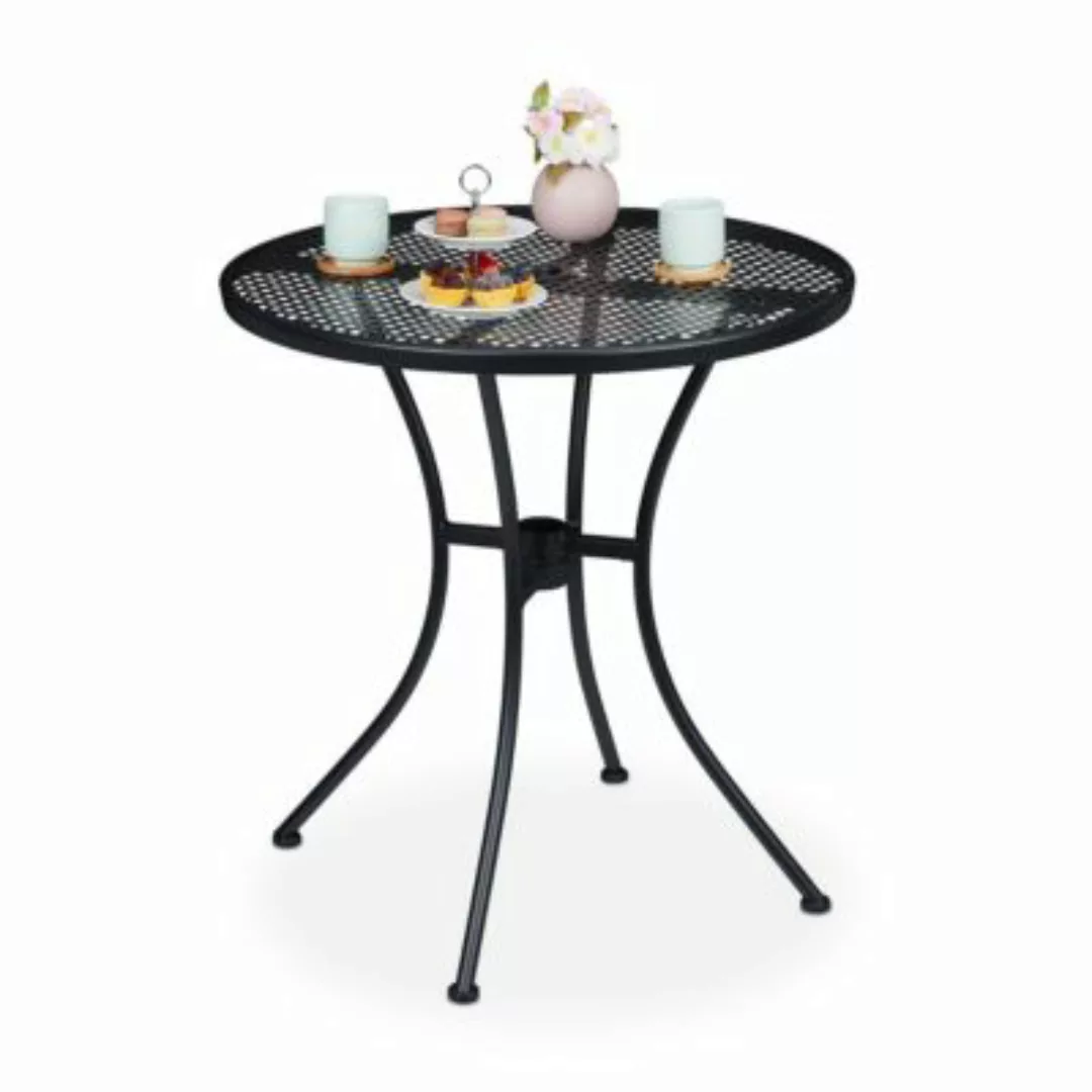 relaxdays Gartentisch mit Schirmloch schwarz günstig online kaufen