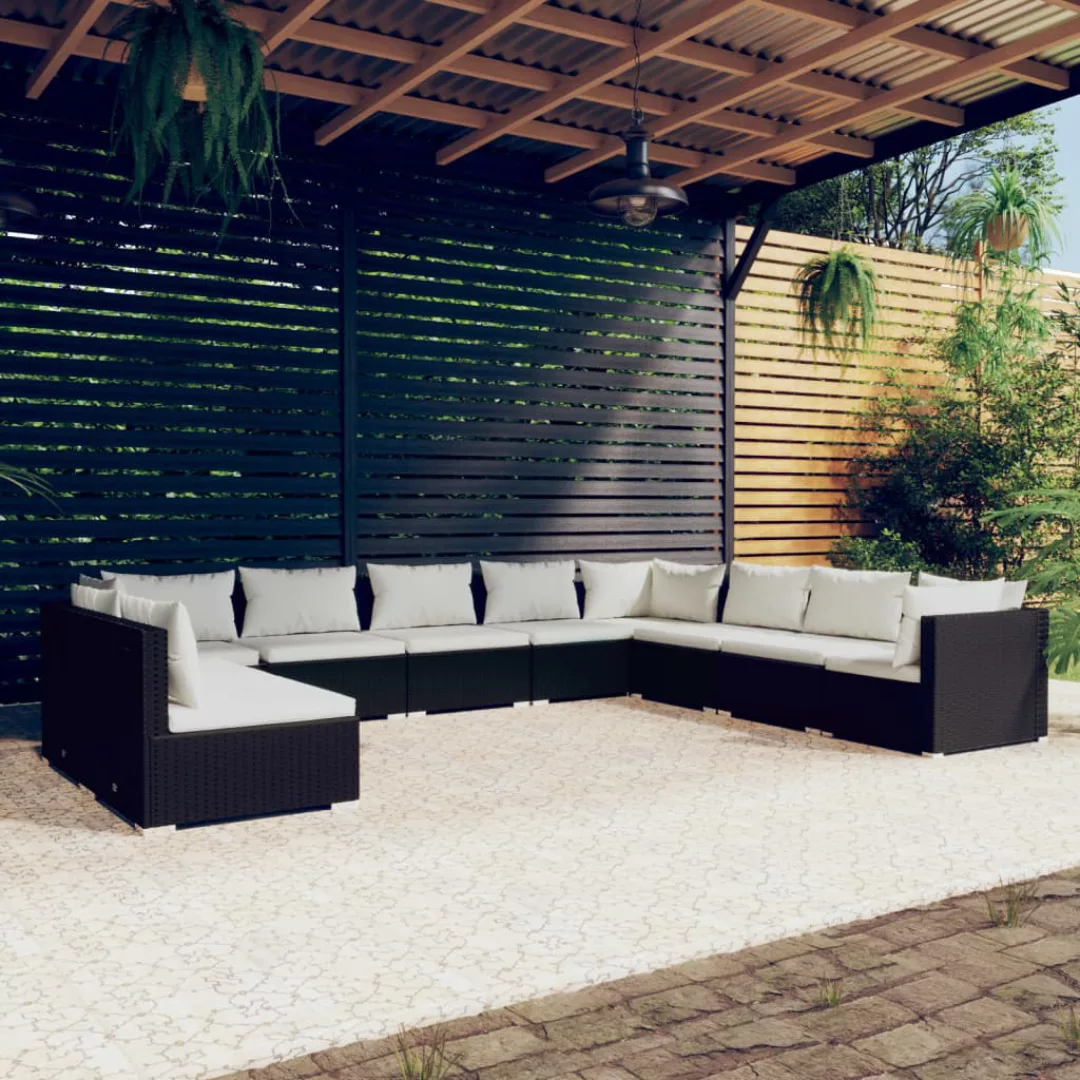 Vidaxl 10-tlg. Garten-lounge-set Mit Kissen Schwarz Poly Rattan günstig online kaufen