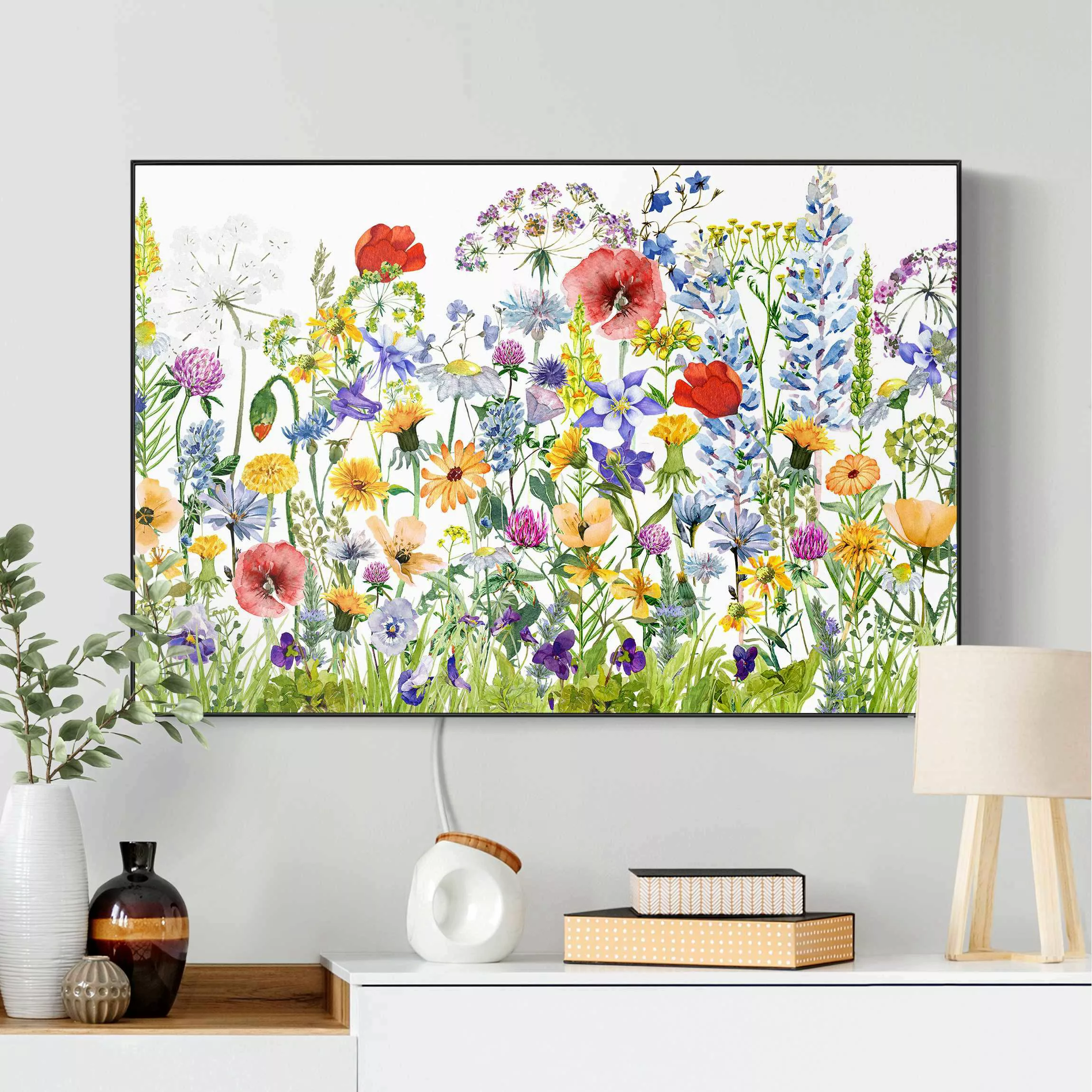 LED-Wechselbild Aquarellierte Blumenwiese günstig online kaufen