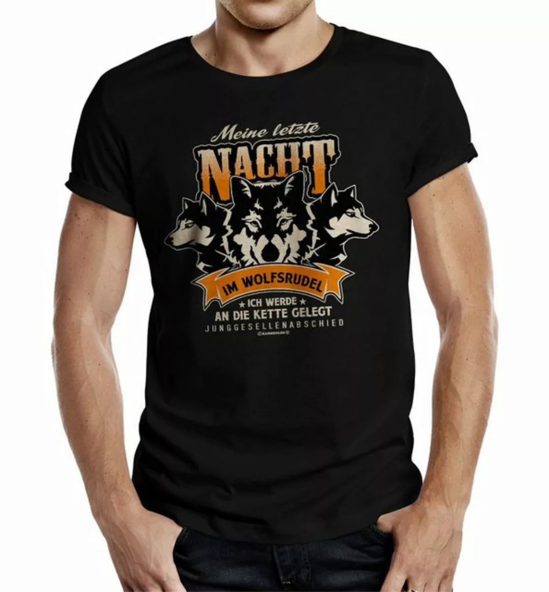 RAHMENLOS® T-Shirt für den Bräutigam zum JGA - Letzte Nacht im Wolfsrudel günstig online kaufen