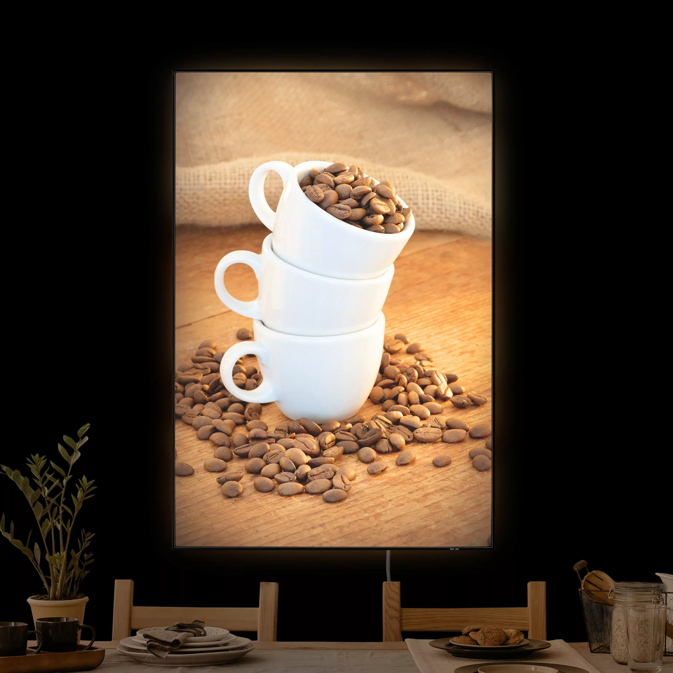 LED-Wechselbild 3 Espressotassen mit Kaffeebohnen II günstig online kaufen