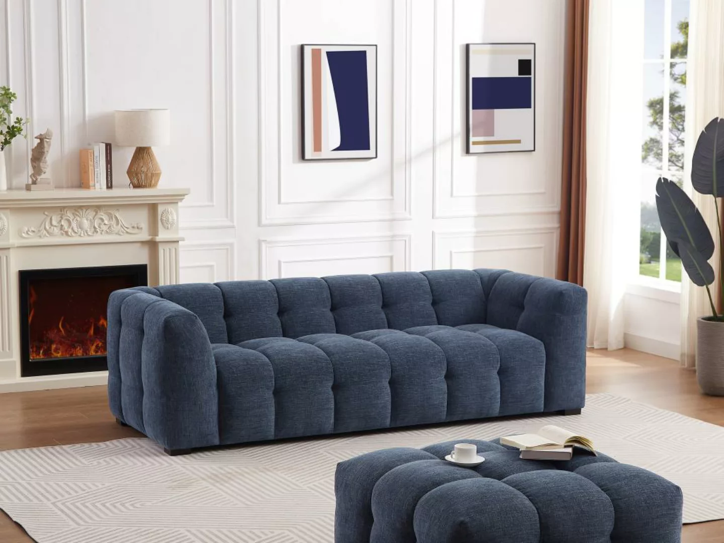 Sofa 3-Sitzer - melierter Stoff - Blau - DILOME von Pascal Morabito günstig online kaufen