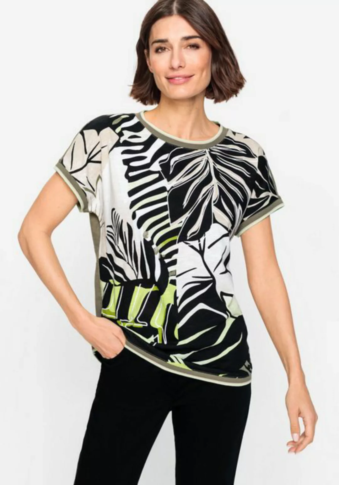 Olsen Rundhalsshirt mit Blätterprint auf der Vorderseite günstig online kaufen