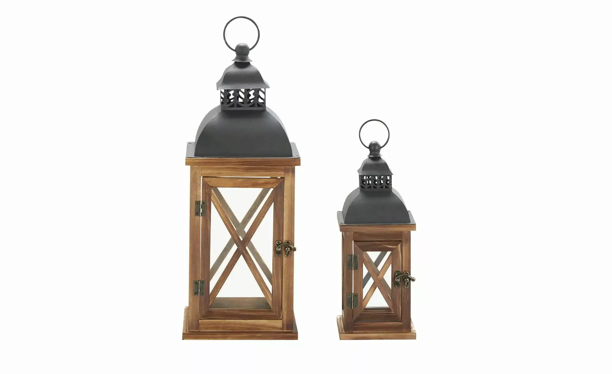 Laterne  2er Set   ¦ holzfarben ¦ Glas,Metall,Holz ¦ Maße (cm): B: 18 H: 45 günstig online kaufen
