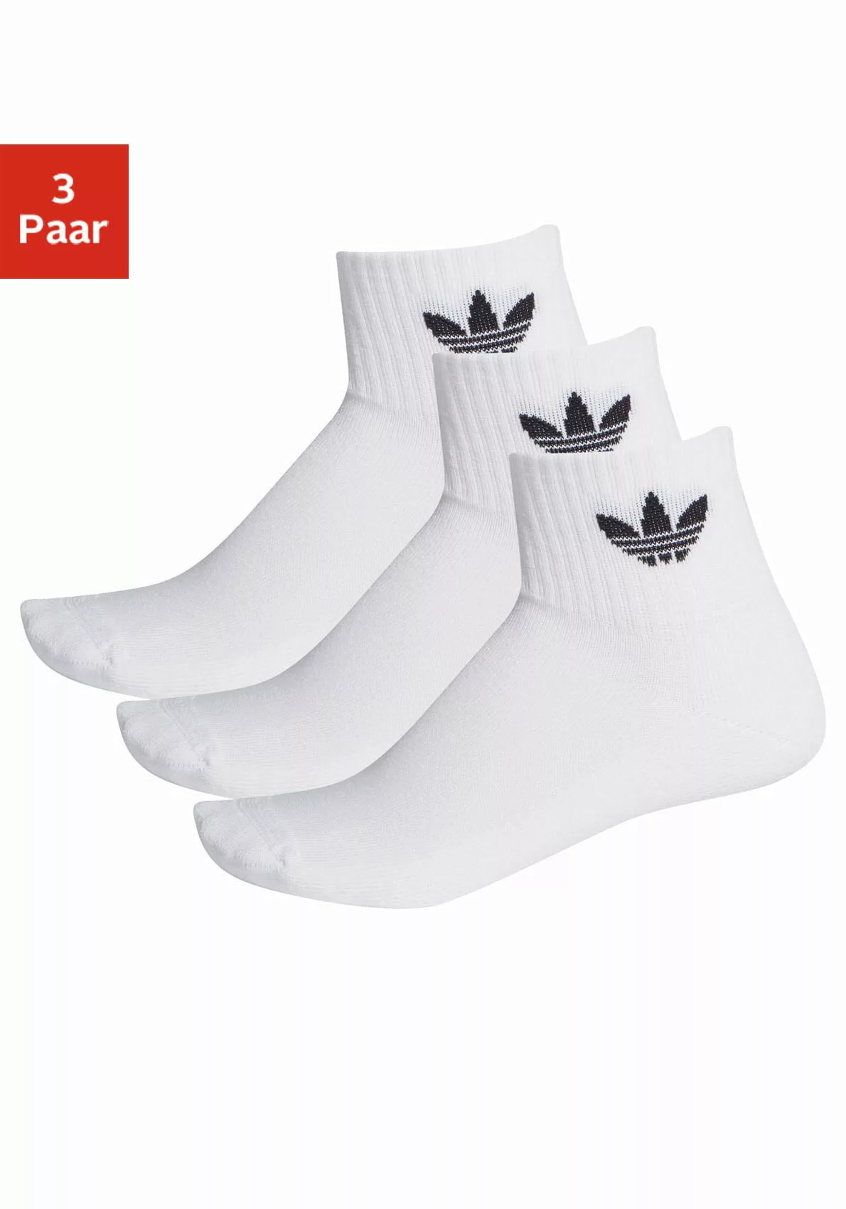 Adidas Originals Knöchel Mid Socken 3 Paare EU 40-42 White / White / Black günstig online kaufen