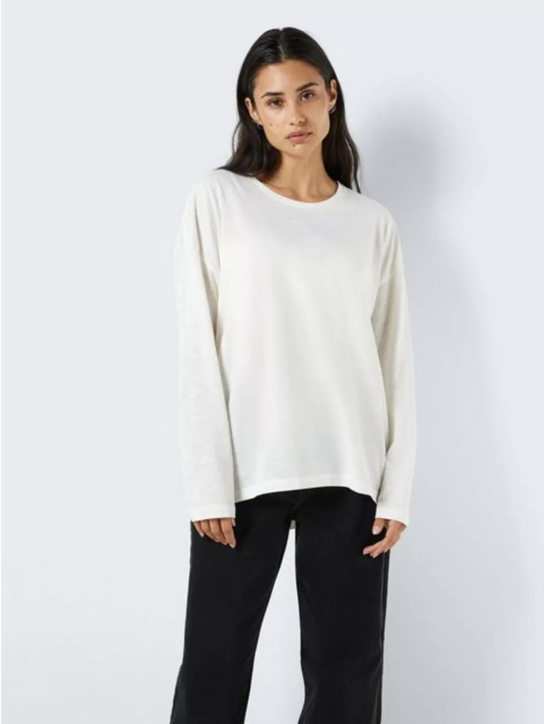 Noisy may Longpullover Lockeres Langarm Basic Shirt NMMATHILDE 5439 in Weiß günstig online kaufen