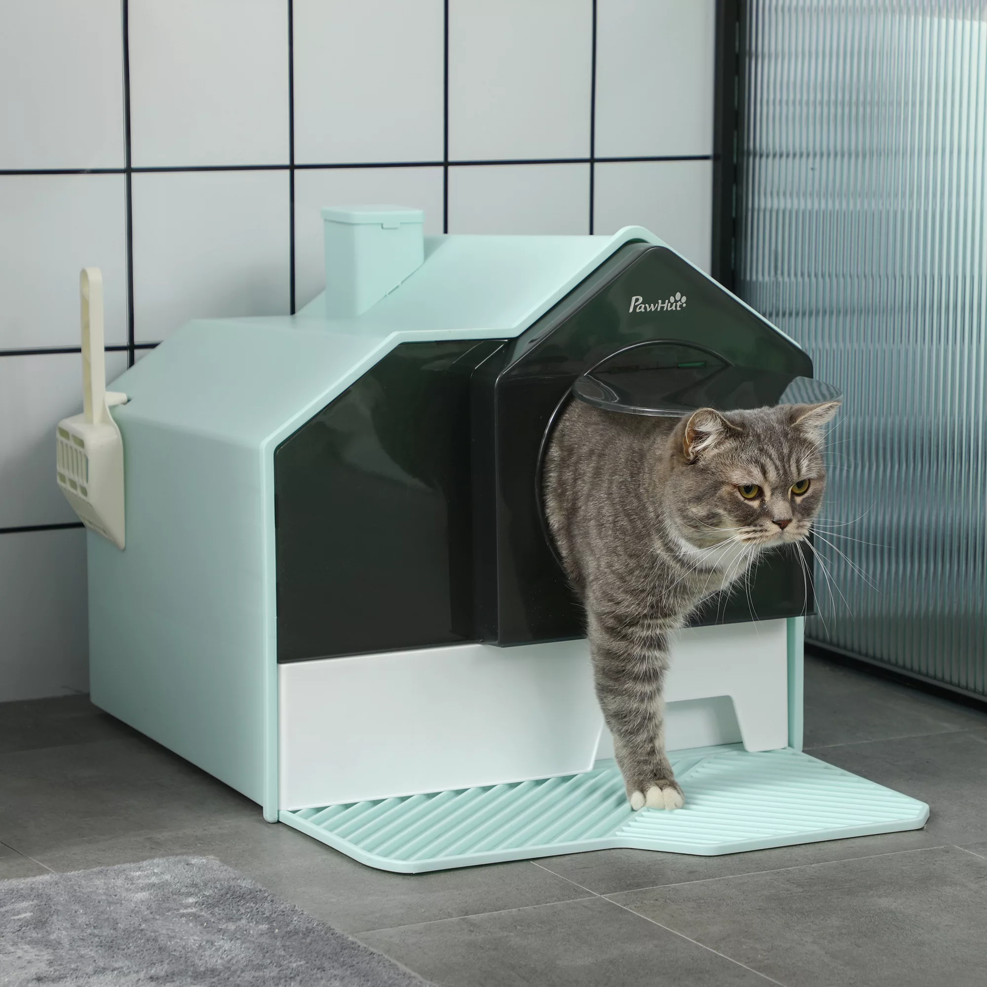 PawHut Katzentoilette  Katzenklo mit Bodenwanne, Schaufel & Filter, Haubent günstig online kaufen