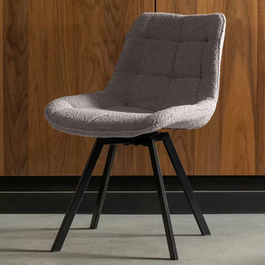 Esstisch Stühle drehbar aus Boucle Stoff und Metall Anthrazit und Schwarz ( günstig online kaufen