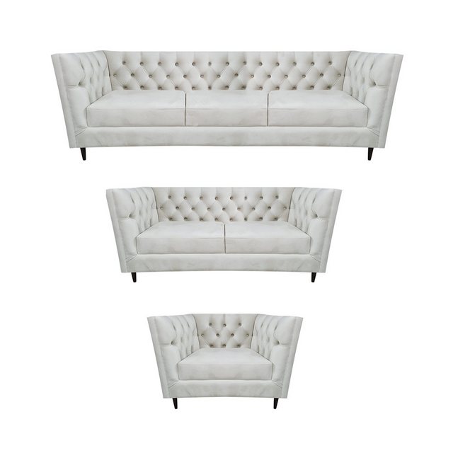 JVmoebel Chesterfield-Sofa Design Komplett Weiß Möbel Wohnzimmer Set 3tlg L günstig online kaufen