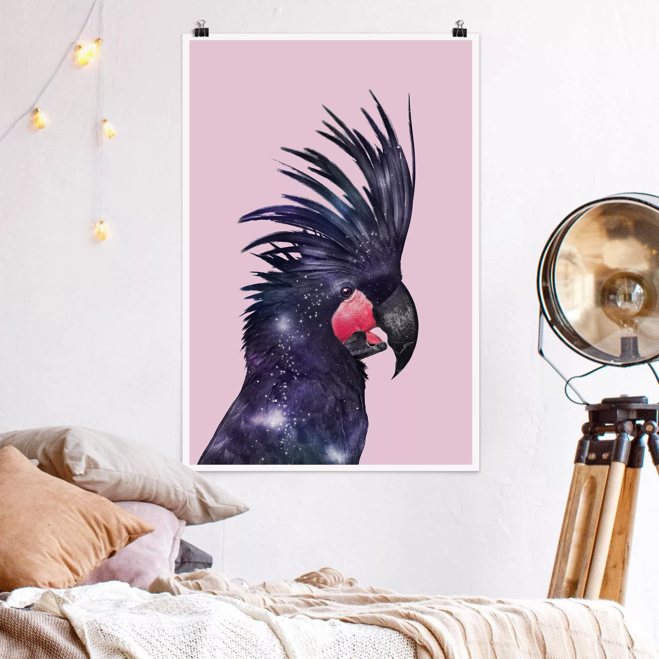 Poster Tiere - Hochformat Kakadu mit Galaxie günstig online kaufen