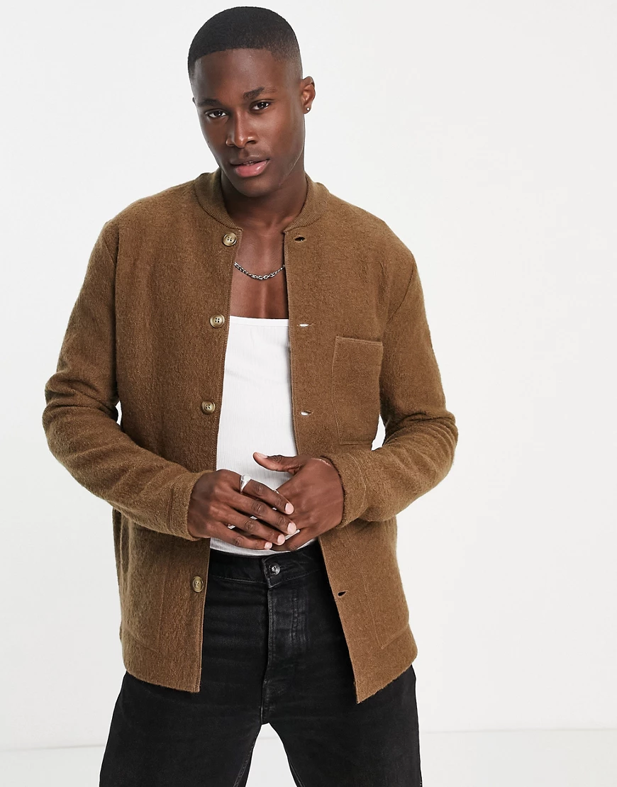 Selected Homme – Hemdjacke aus gekochter Wolle in Braun günstig online kaufen