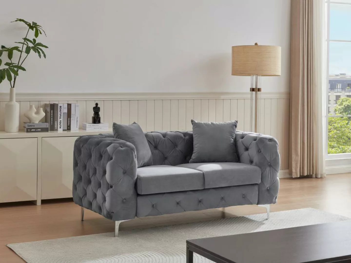 Chesterfield-Sofa 2-Sitzer - Samt - Anthrazit - EDWINA günstig online kaufen