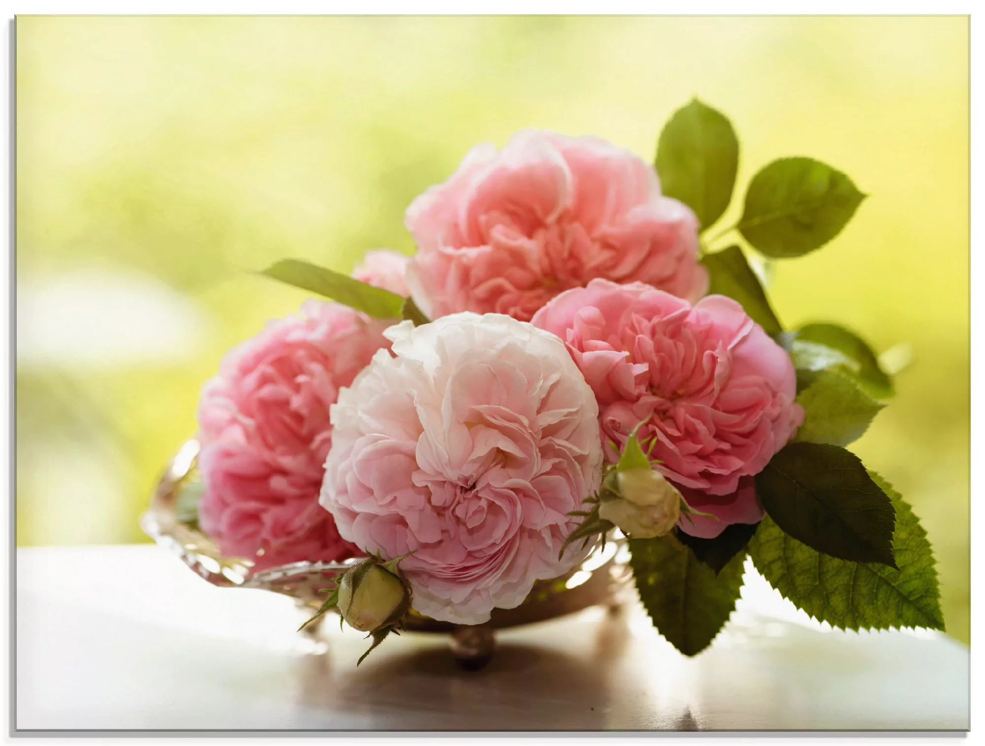 Artland Glasbild "Rosen in Silberschale Stillleben", Blumen, (1 St.) günstig online kaufen