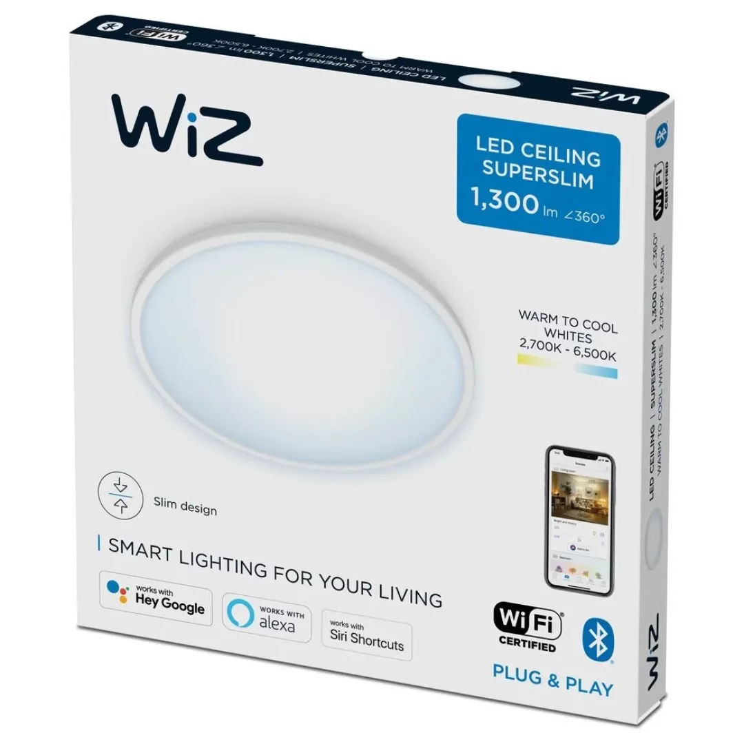 WiZ LED-Deckenleuchte SuperSlim Tunable White 1300 lm Weiß Ø 24,2 cm günstig online kaufen