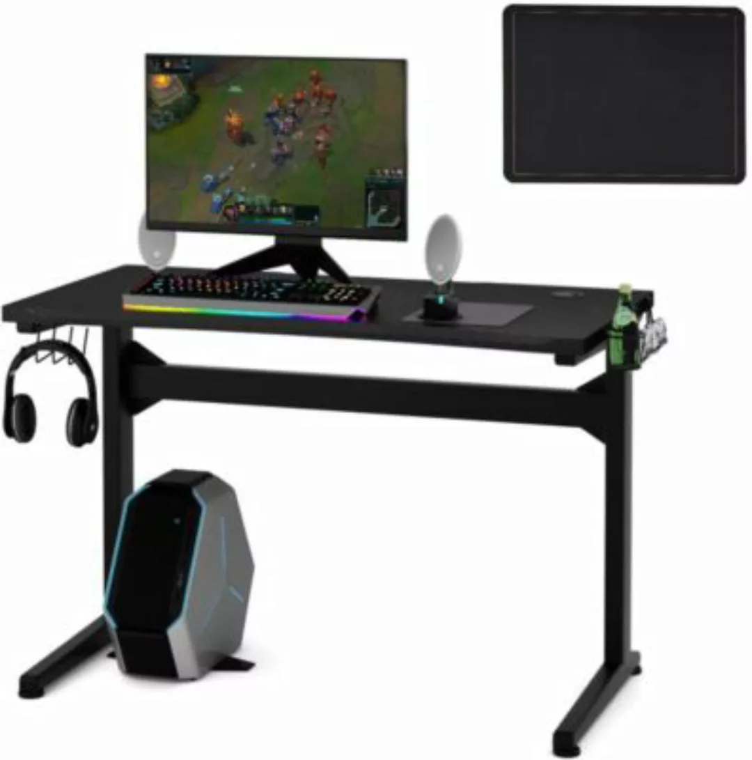 COSTWAY® Gamingtisch Computertisch mit Tassen- & Kopfhörerhalter schwarz günstig online kaufen