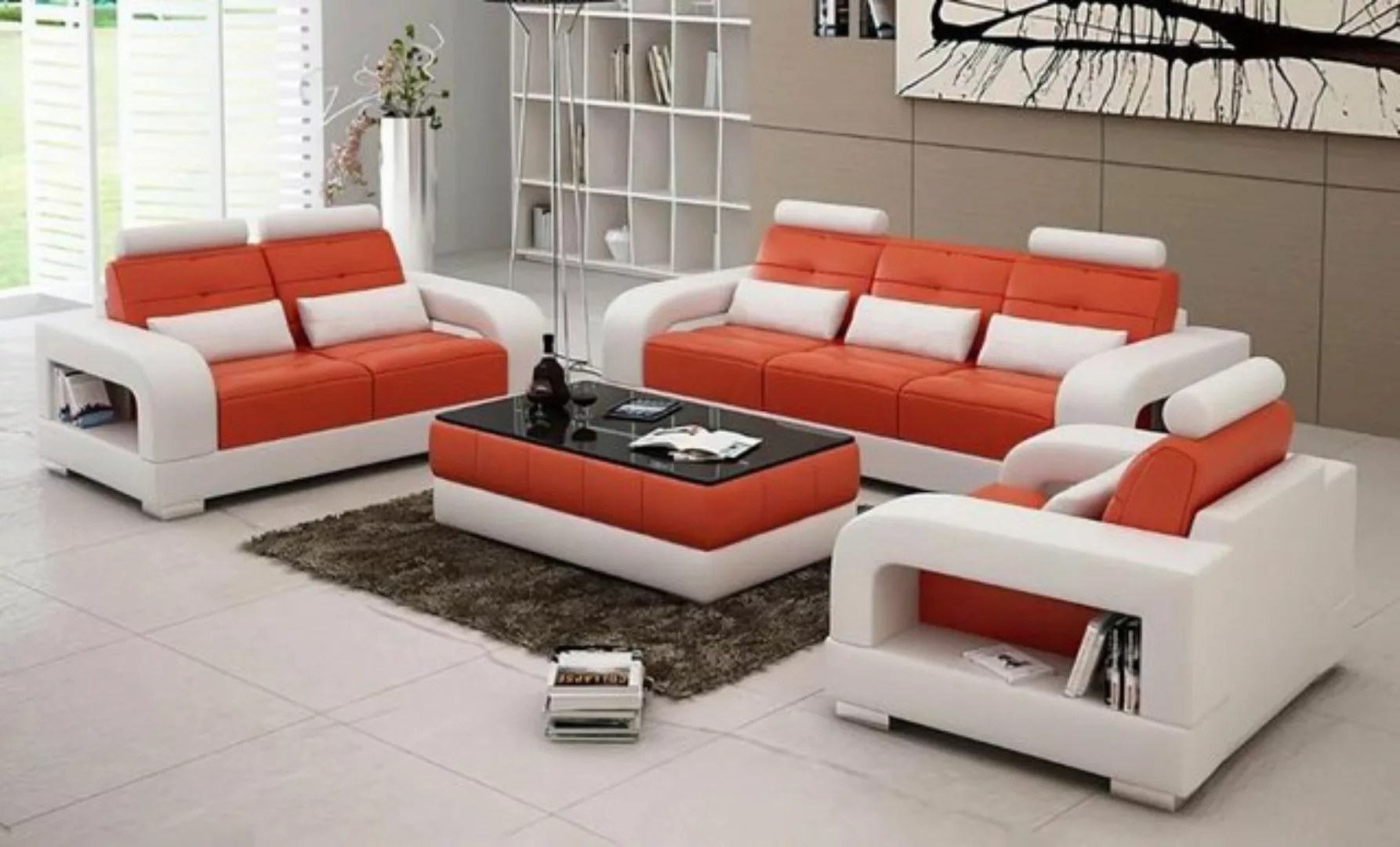 JVmoebel Sofa Sofas Polster 3+1+1 Sitzer Set Design Sofas Couchen Leder Mod günstig online kaufen