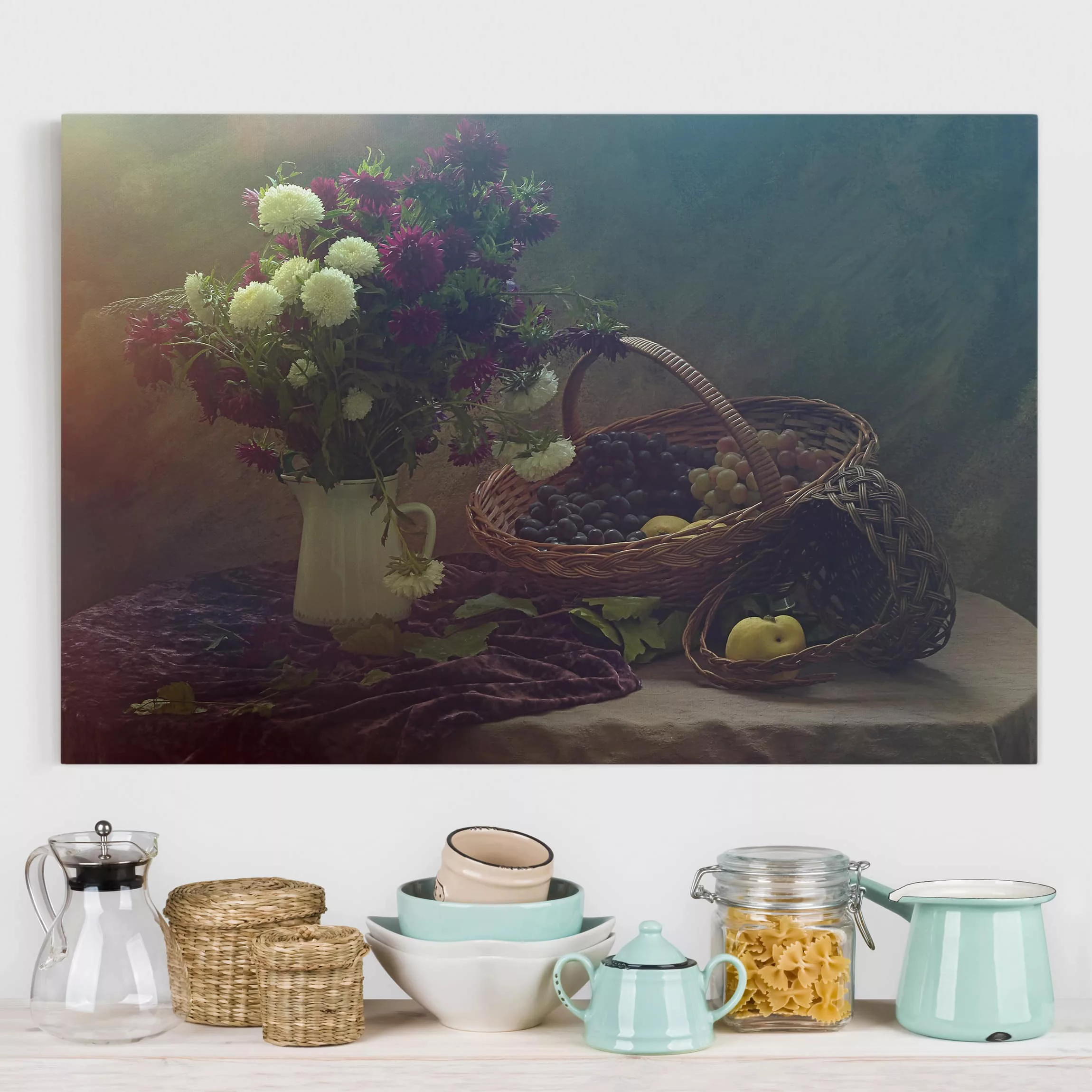 Leinwandbild Küche - Querformat Stillleben mit Blumenvase günstig online kaufen