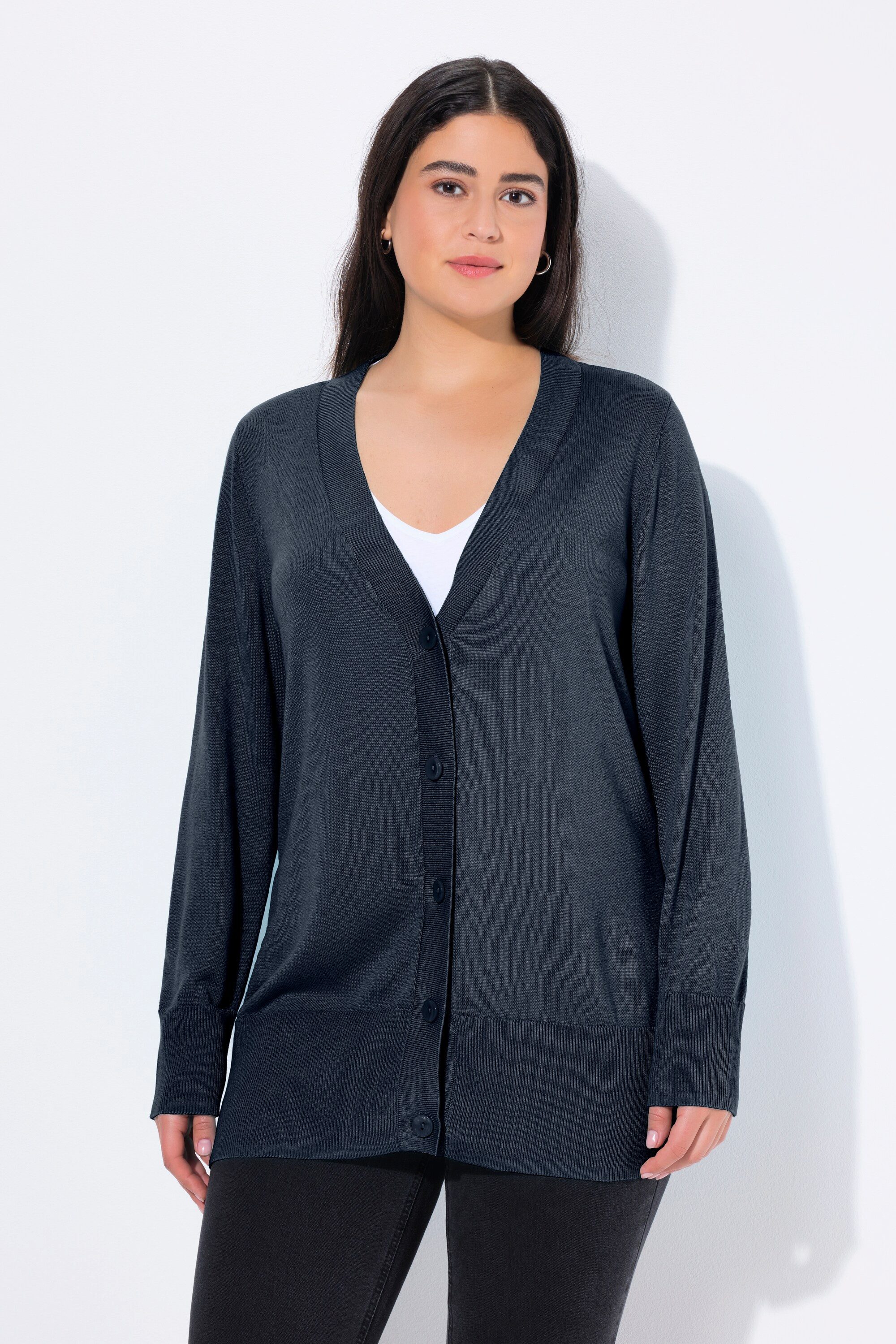 Ulla Popken Strickjacke Strickjacke V-Ausschnitt Knopfleiste günstig online kaufen