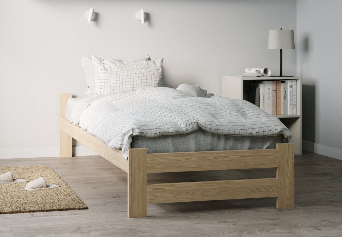 Home Collective Holzbett mit Lattenrost Modern Bett Kiefer Bettgestell Mass günstig online kaufen