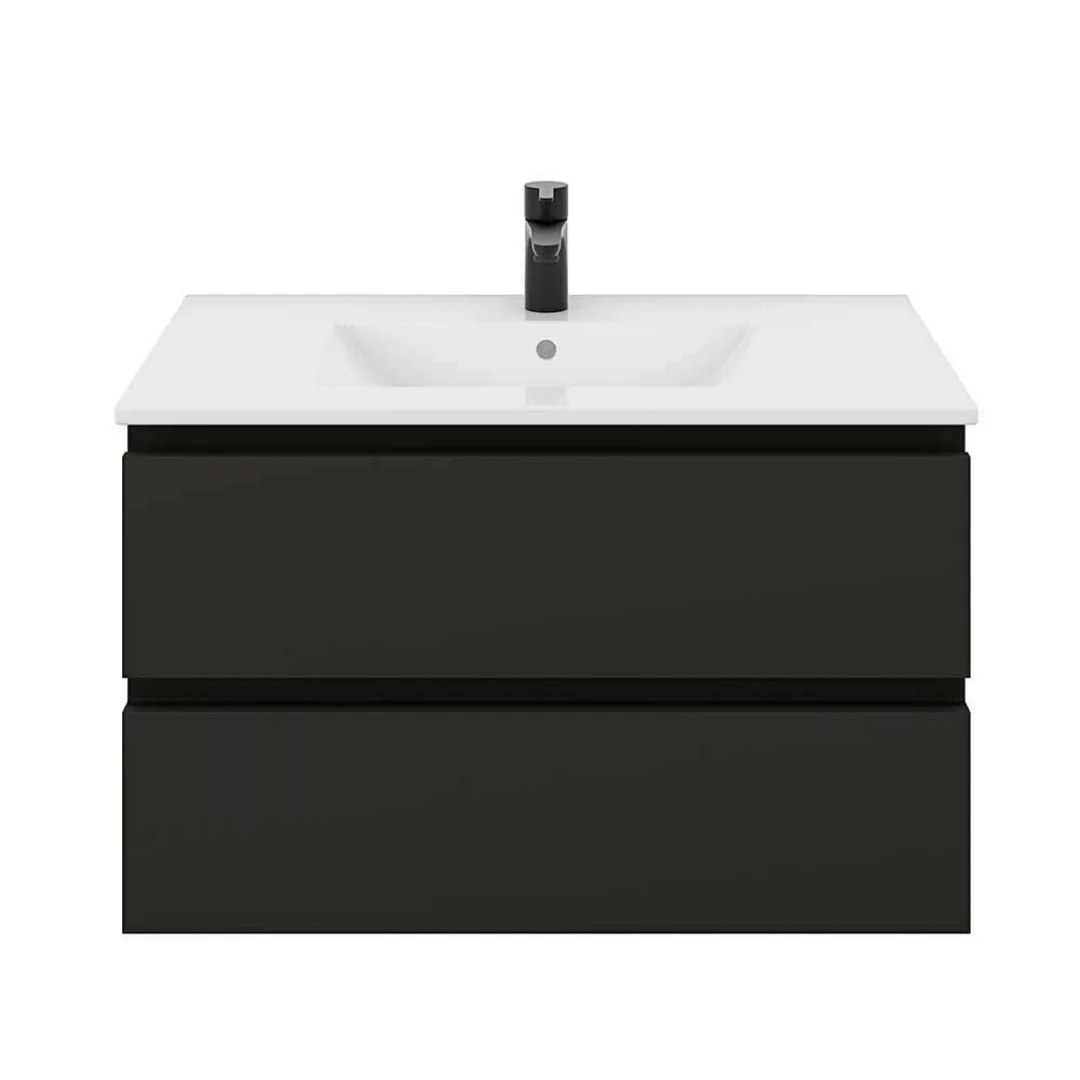 Schwarzer Unterbeckenschrank mit einem Einlasswaschbecken Made in Germany günstig online kaufen