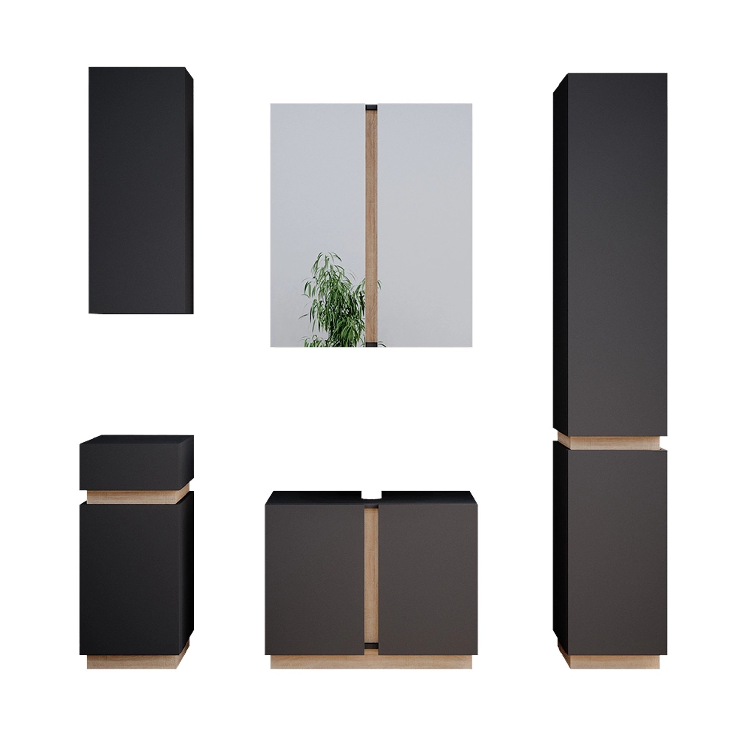 Vicco Badmöbel-Set Gloria, Anthrazit/Sonoma, 5 Teile, günstig online kaufen