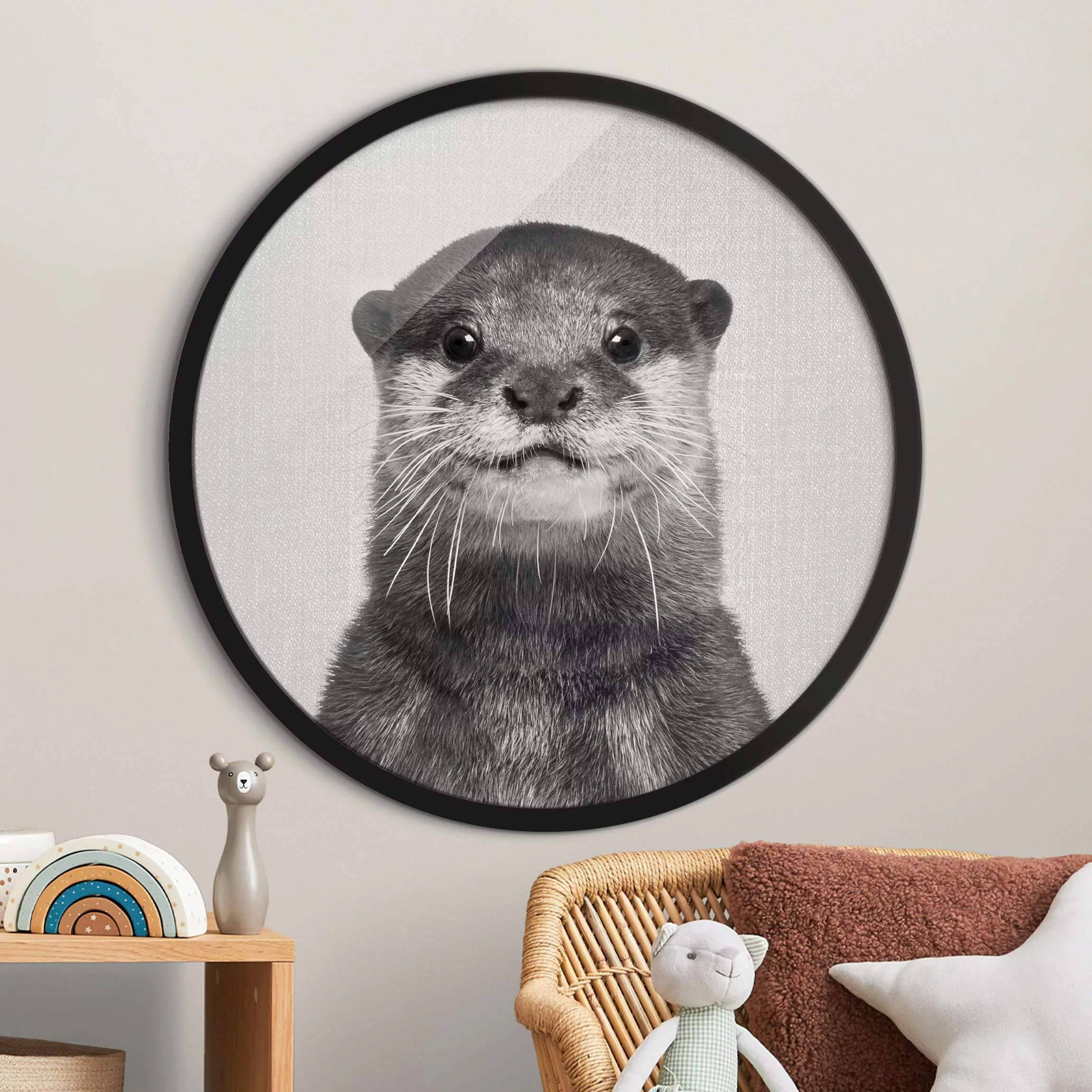 Rundes Gerahmtes Bild Otter Oswald Schwarz Weiß günstig online kaufen