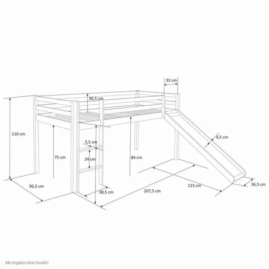 Homestyle4u Hochbett 90x200 cm Grau mit Vorhang Sterne Spielbett für 1 Kind günstig online kaufen