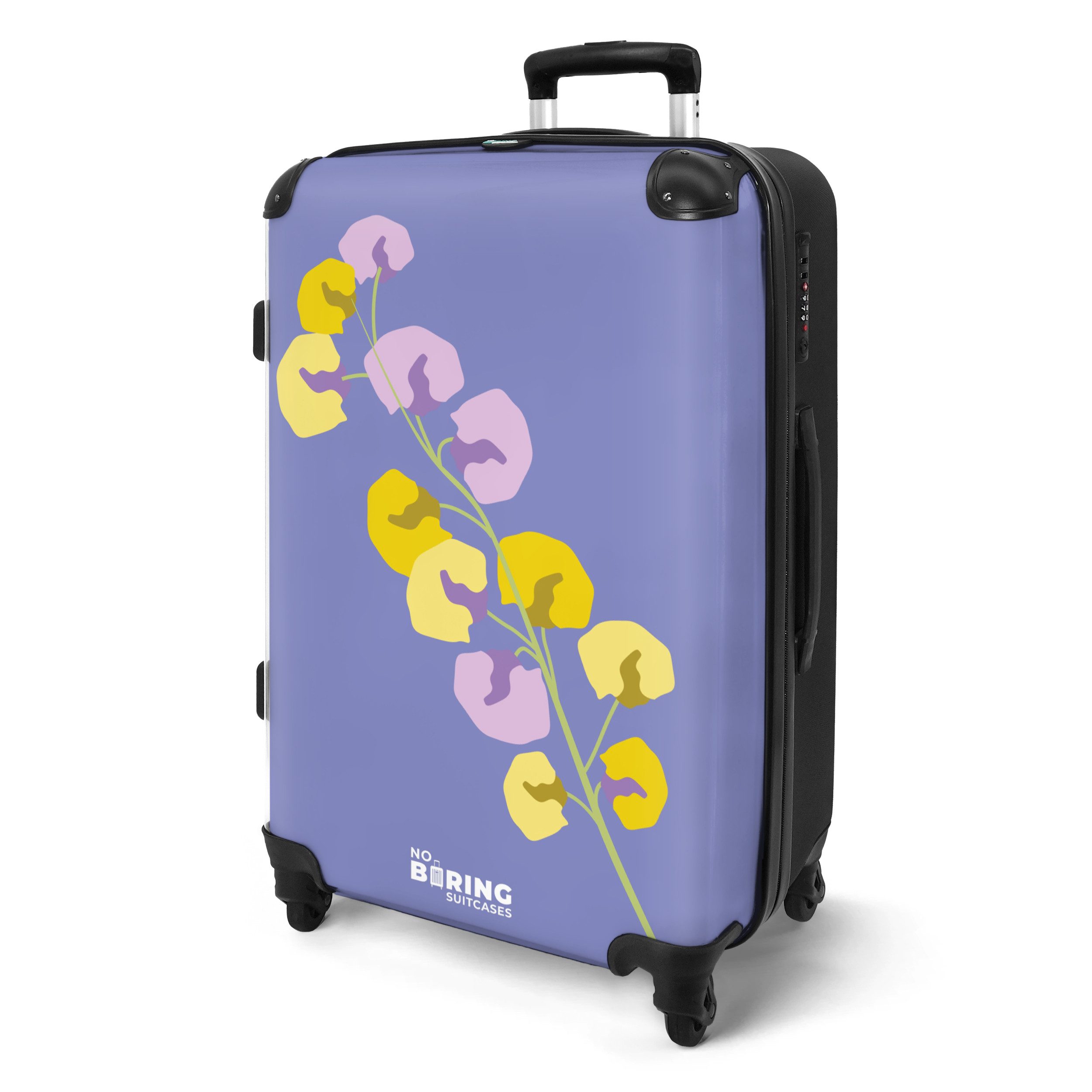 NoBoringSuitcases.com© Hartschalen-Trolley Lila mit bunter Blume günstig online kaufen