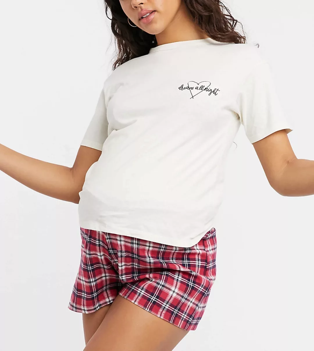Wednesday's Girl Maternity – Pyjama-Set mit bedrucktem T-Shirt & karierten günstig online kaufen
