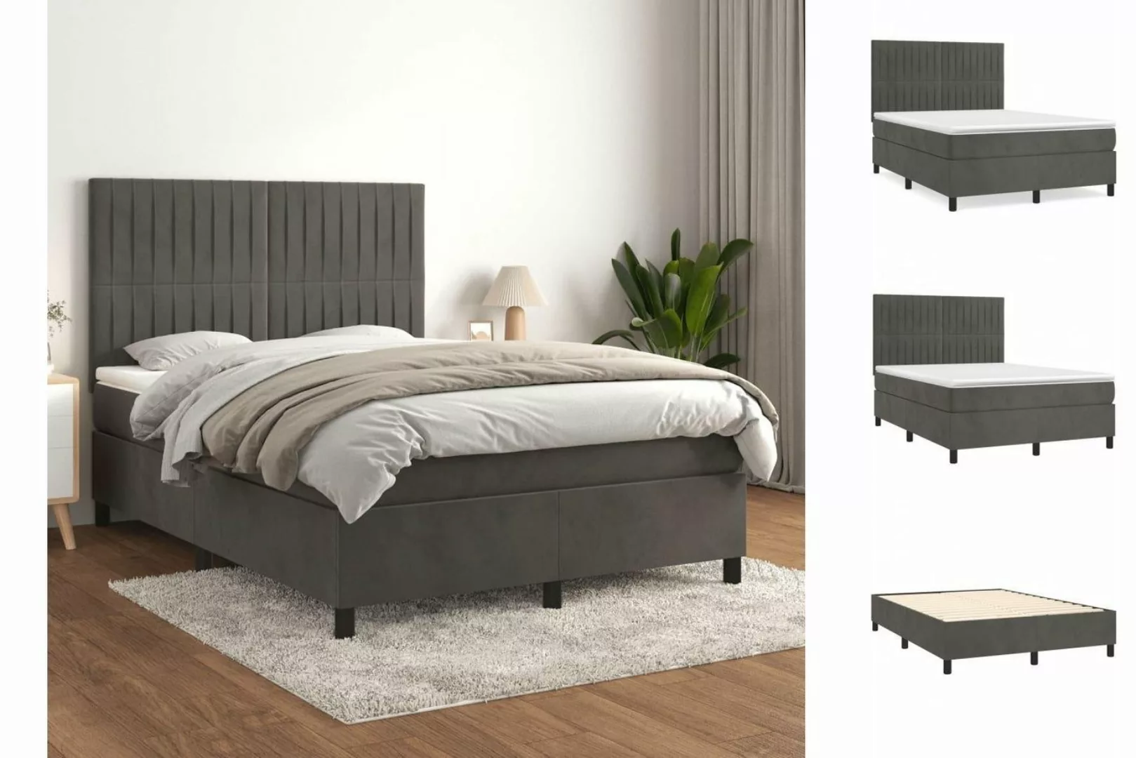 vidaXL Bettgestell Boxspringbett mit Matratze Dunkelgrau 140x190 cm Samt Be günstig online kaufen