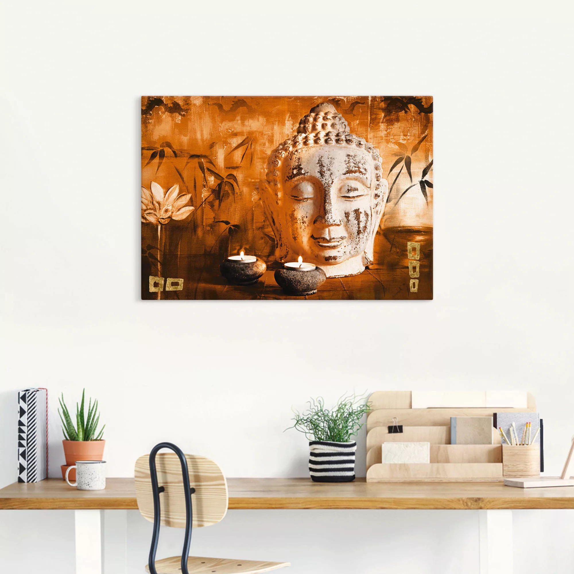 Artland Wandbild "Buddha mit Kerzen", Religion, (1 St.), als Leinwandbild, günstig online kaufen