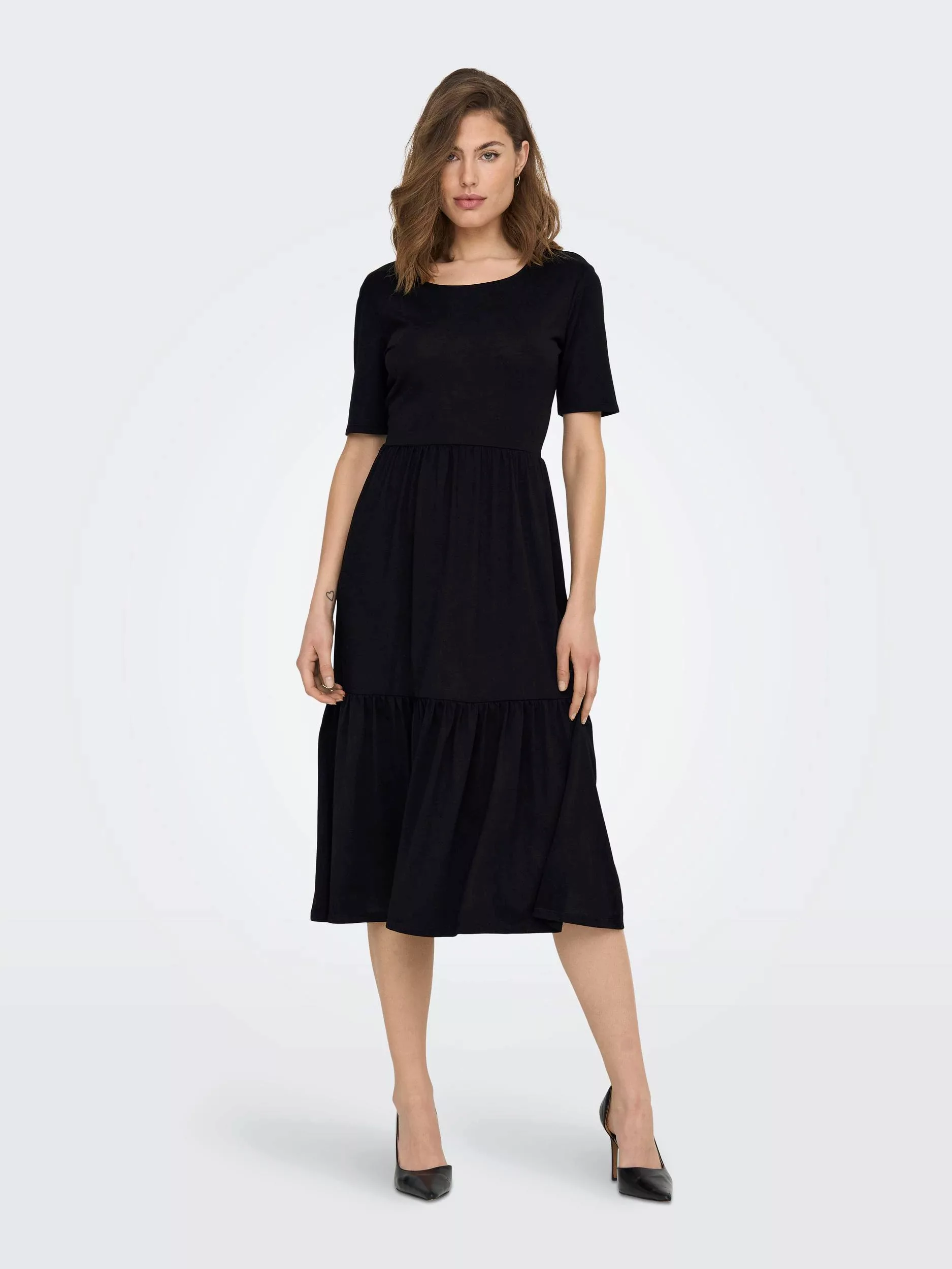 JACQUELINE de YONG Shirtkleid Lockeres Midi Rüschen Kleid Maxi Bluse Kurzar günstig online kaufen