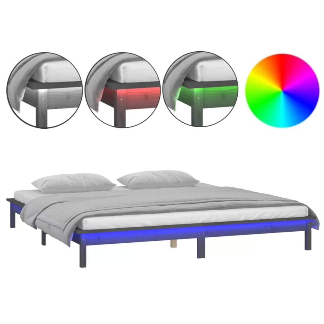 Vidaxl Massivholzbett Mit Leds Grau 135x190 Cm 4ft6 Double günstig online kaufen