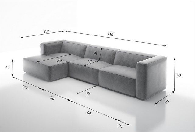 Fun Möbel Ecksofa Designersofa Sofa HELMER in Stoff Pola, Ottomane Rechts o günstig online kaufen