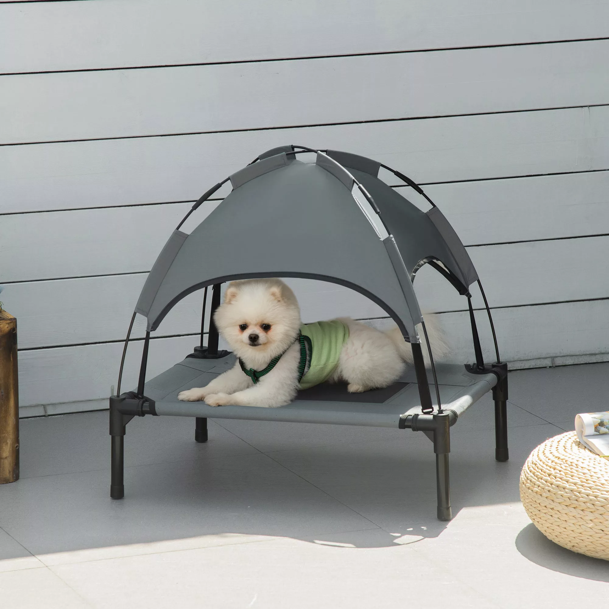 PawHut Hundeliege Outdoor mit Dach  Erhöhtes Haustierbett mit Baldachin, At günstig online kaufen
