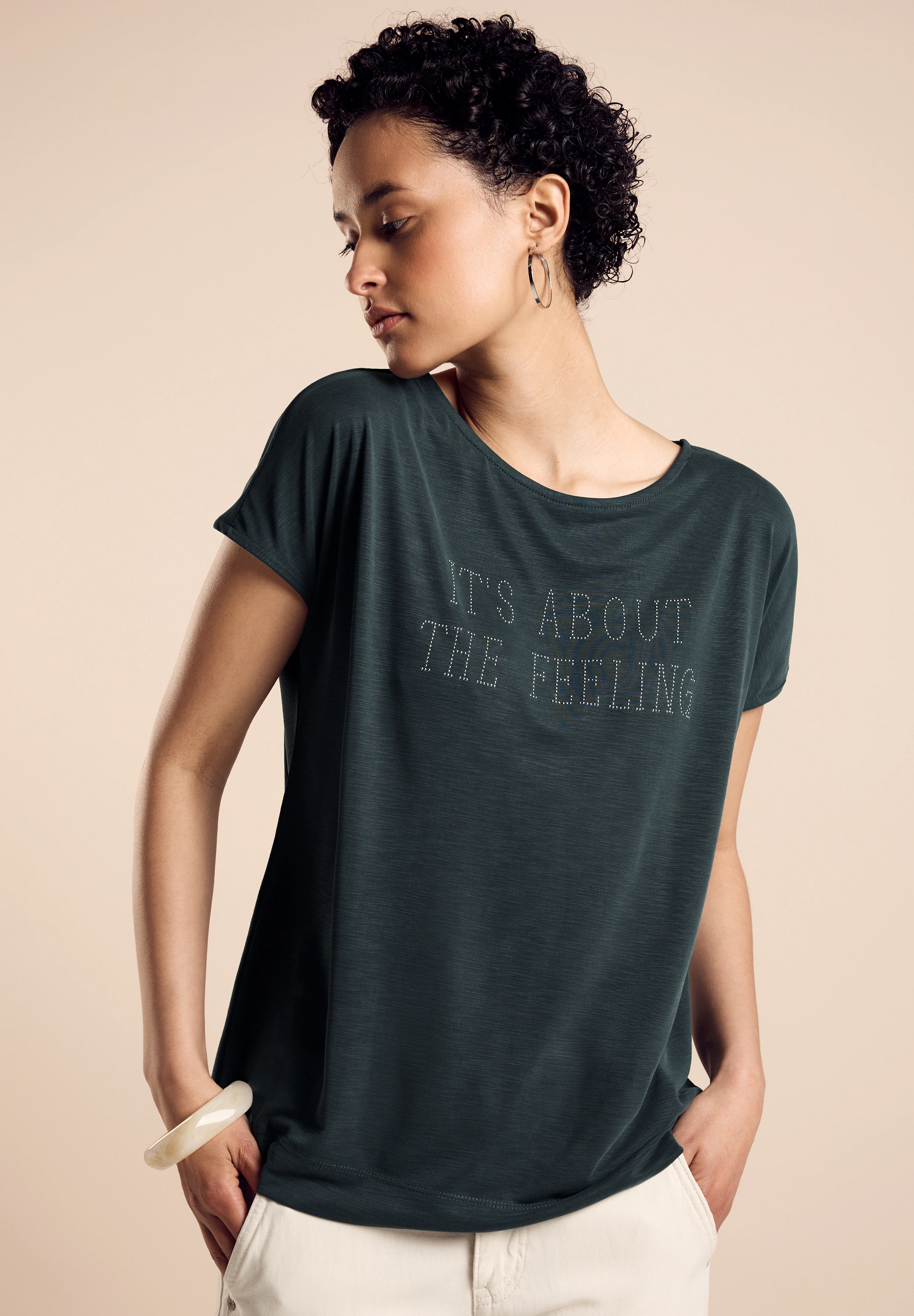 STREET ONE Kurzarmshirt - T-Shirt mit Schriftzug-Print - Leichtes Sommershi günstig online kaufen