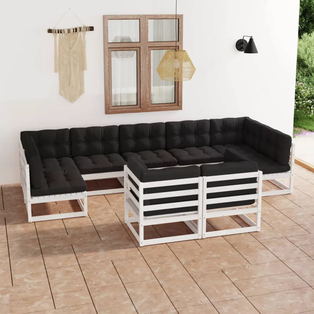 9-tlg. Garten-lounge-set Mit Kissen Weiß Kiefer Massivholz günstig online kaufen