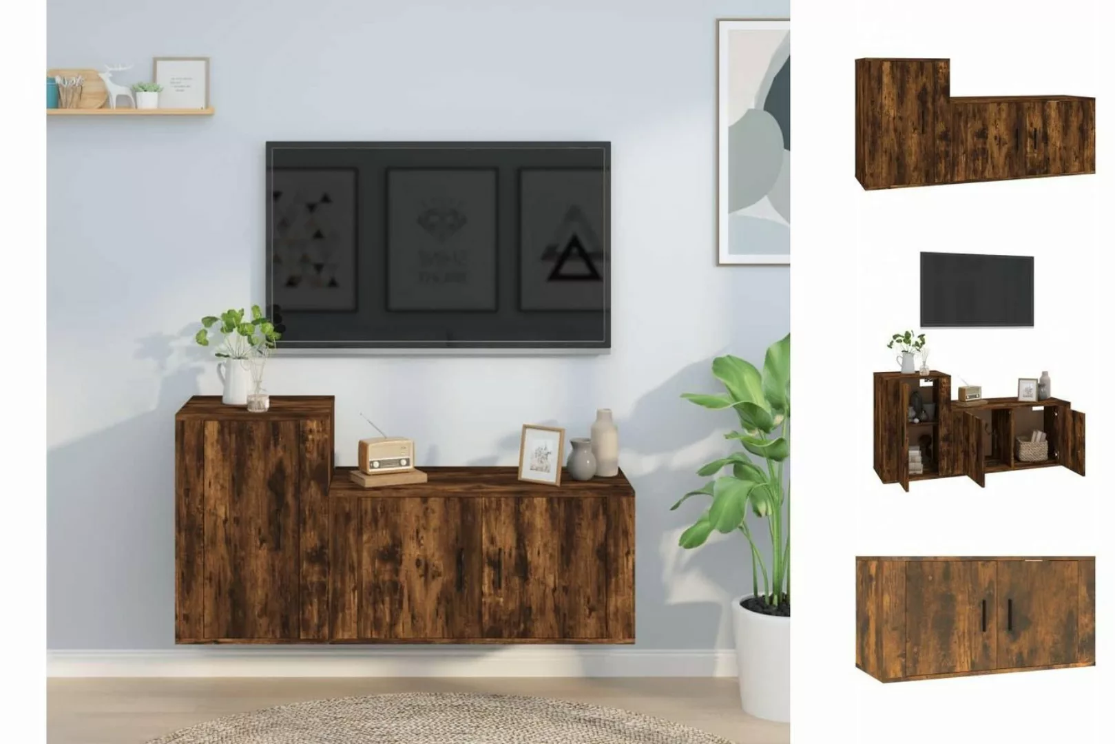 vidaXL TV-Schrank 2-tlg TV-Schrank-Set Räuchereiche Spanplatte TV-Lowboard günstig online kaufen