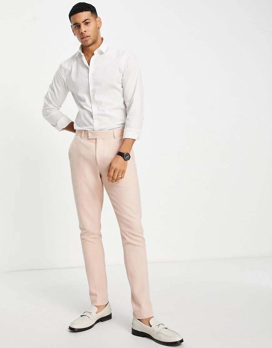 ASOS DESIGN Wedding – Eng geschnittene Anzughose aus Twill in Rosé-Rosa günstig online kaufen