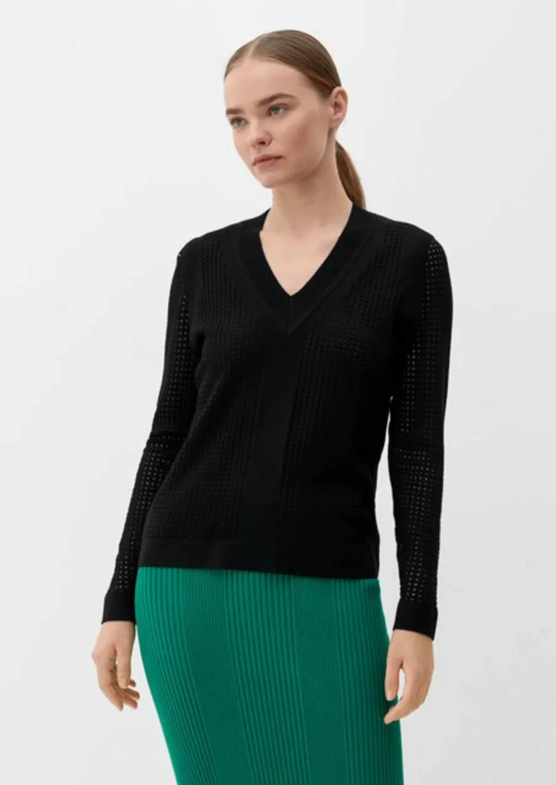 s.Oliver Strickpullover Pullover mit Lochmuster Rippblende günstig online kaufen