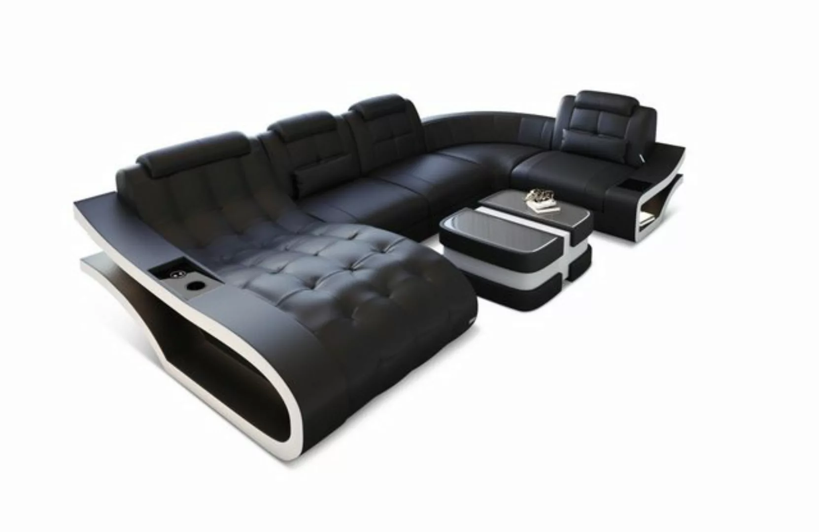 Sofa Dreams Wohnlandschaft Ledersofa Leder Couch Elegante U-Form Ledercouch günstig online kaufen