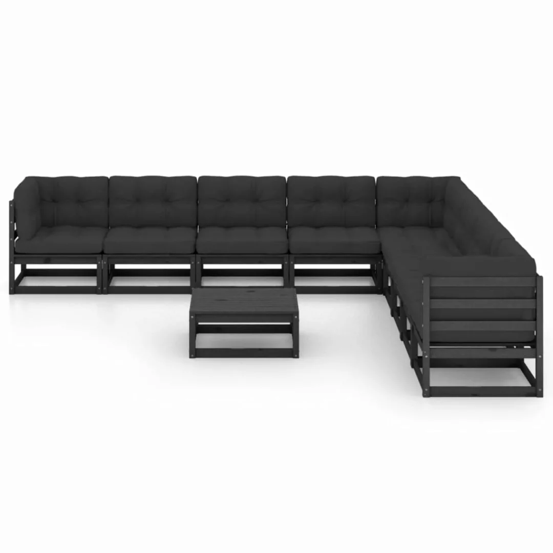 10-tlg. Garten-lounge-set Mit Kissen Schwarz Kiefer Massivholz günstig online kaufen