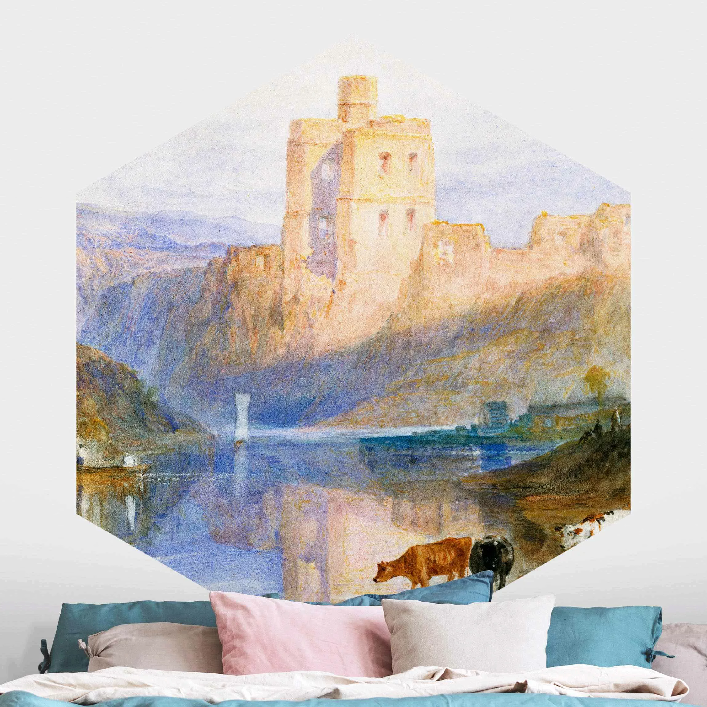 Hexagon Fototapete selbstklebend William Turner - Norham Castle günstig online kaufen