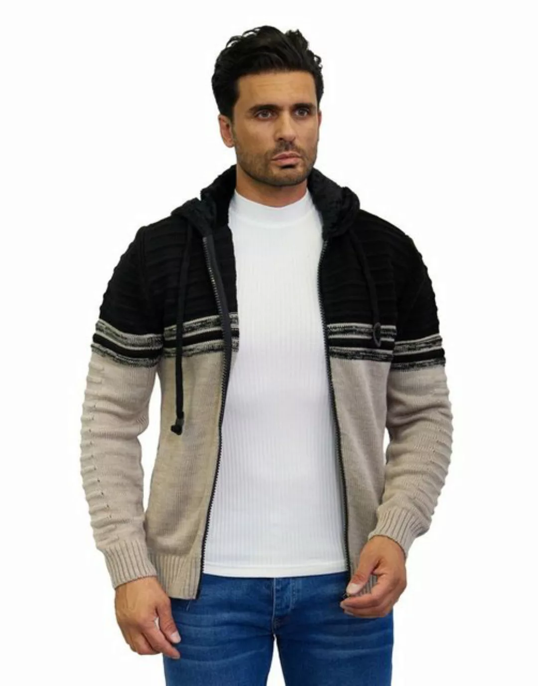 Denim Distriqt Strickjacke Herren Strickjacke mit flauschiger Kapuze und Se günstig online kaufen