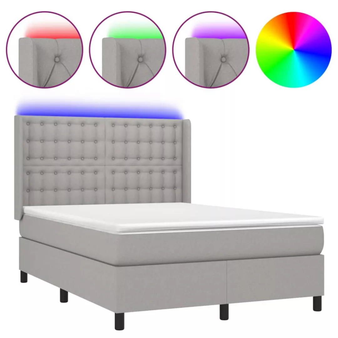 Vidaxl Boxspringbett Mit Matratze & Led Hellgrau 140x200 Cm Stoff günstig online kaufen