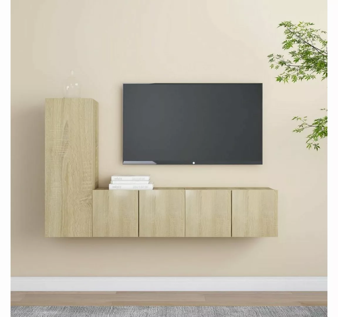 furnicato TV-Schrank 3-tlg. TV-Schrank-Set Sonoma-Eiche Holzwerkstoff günstig online kaufen